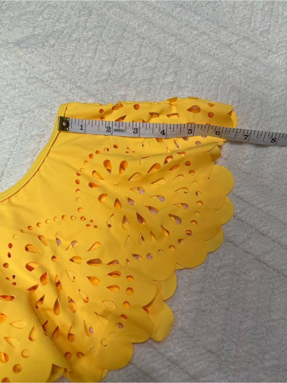Holipick Yellow Off-the-Shoulder One-Piece Swimsuit with Eyelet Ruffle Size L - Picture 15 of 15